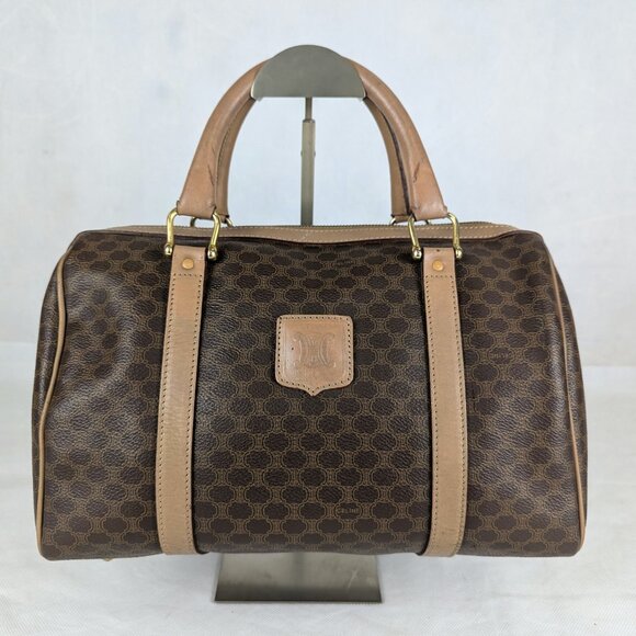 Authentic Vintage Celine Macadam Boston Leather Travel Bag Brown Made in Italy - Picture 1 of 15